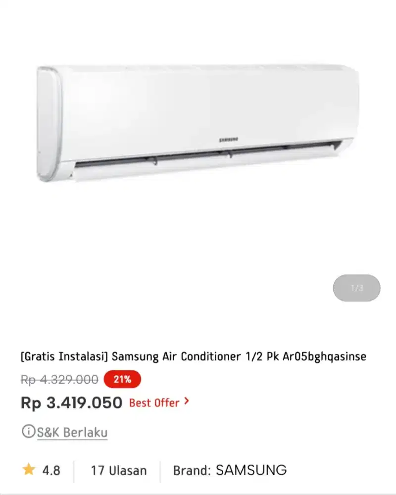 Samsung ac 1/2Pk + instalasi