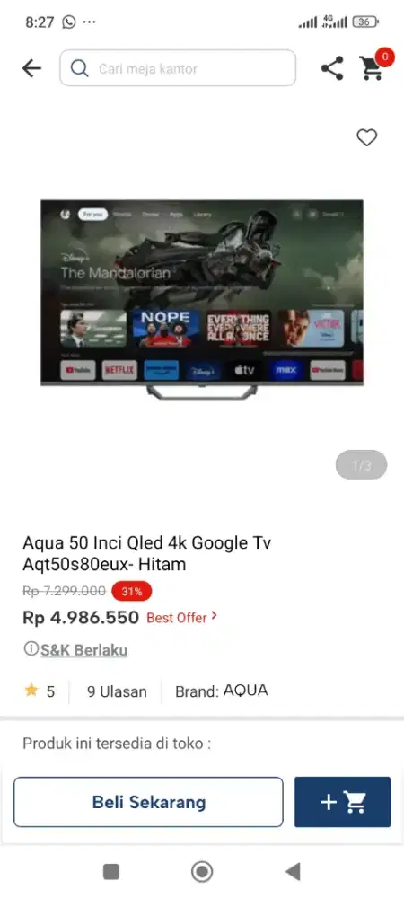 Kredit syarat ktp tanpa DP Aqua 50inci QLED 4k Google TV