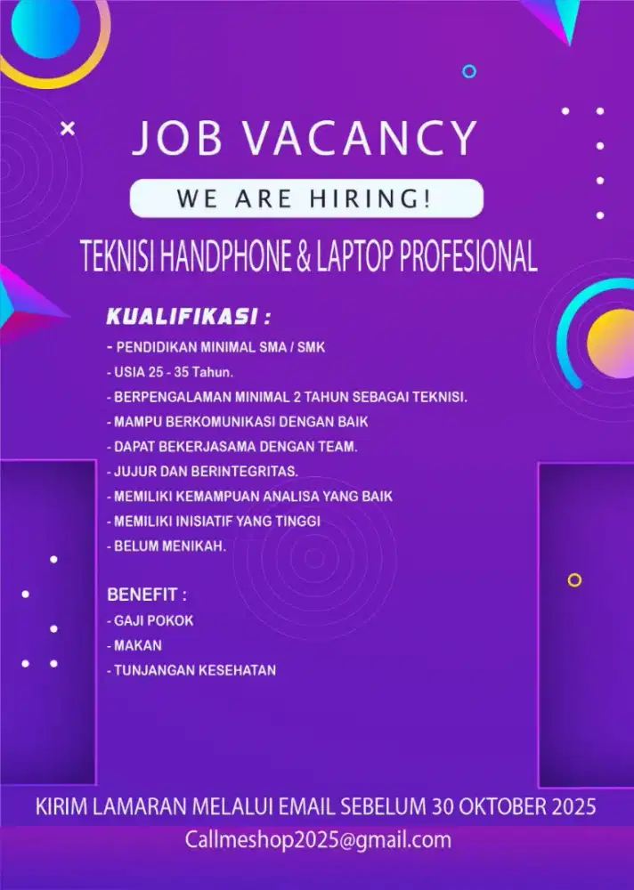 Lowongan Kerja Teknisi Handphone.