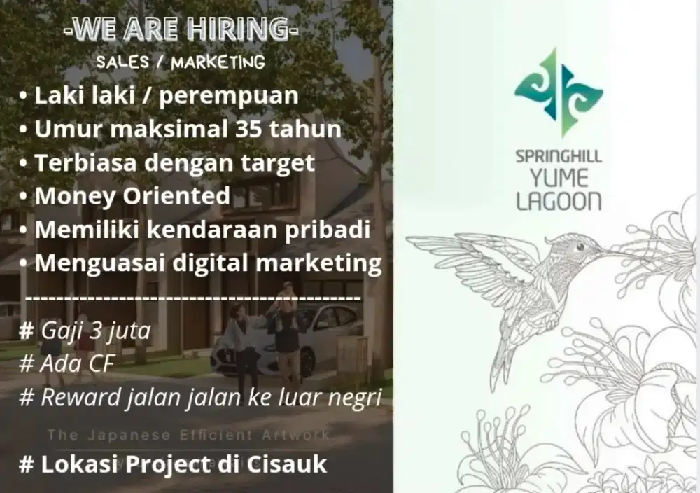 Dibutuhkan sales / marketing untuk project area cisauk