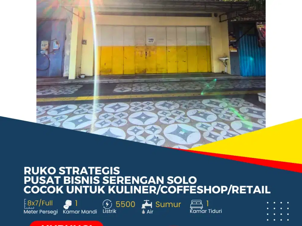 Ruko Strategis Pusat Bisnis Serengan Cocok untuk Kuliner atau Toko