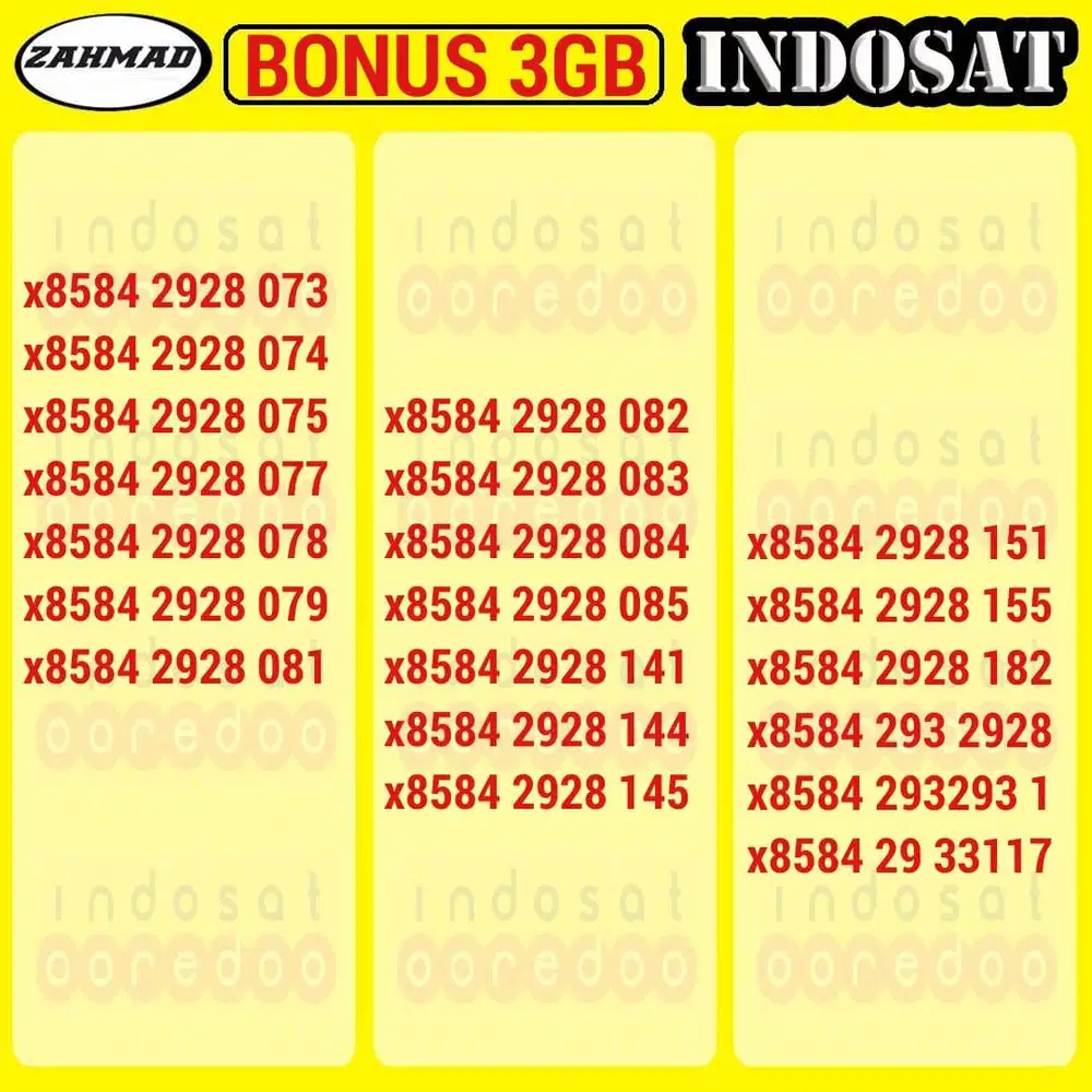 ISAT-A) NOCAN Indosat Bonus Kuota kartu perdana nomor cantik im3 tripl
