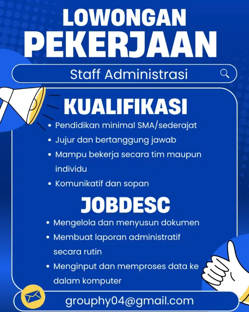 Lowongan  Admin Pria/wanita