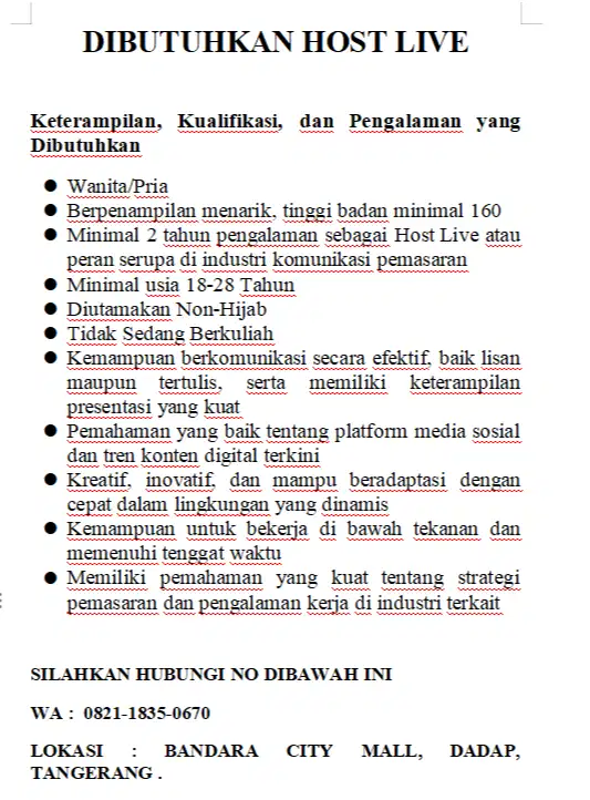 DIBUTUHKAN HOST LIVE