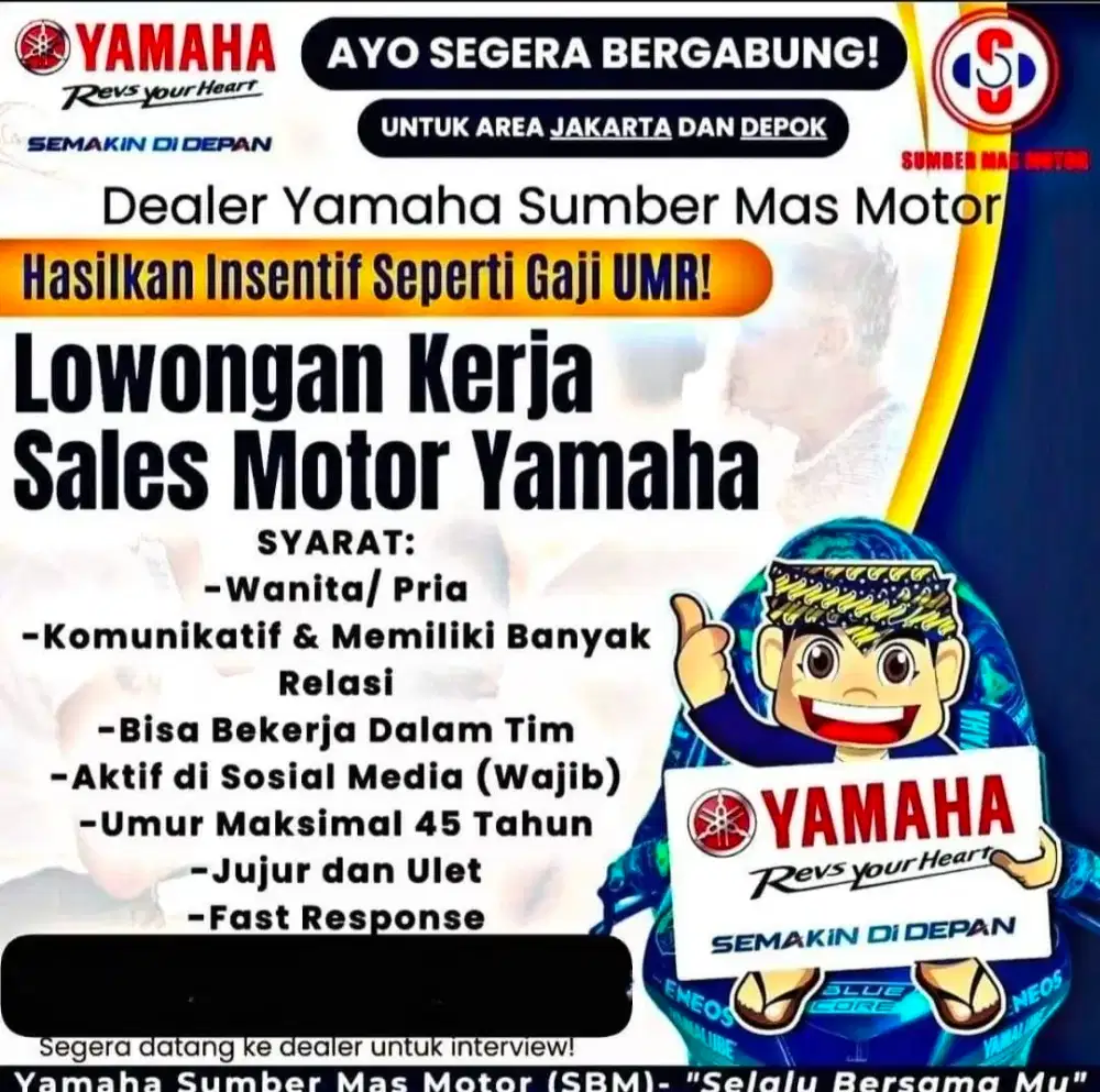 LOWONGAN KERJA SALES MOTOR DEALER YAMAHA SUMBER MAS MOTOR