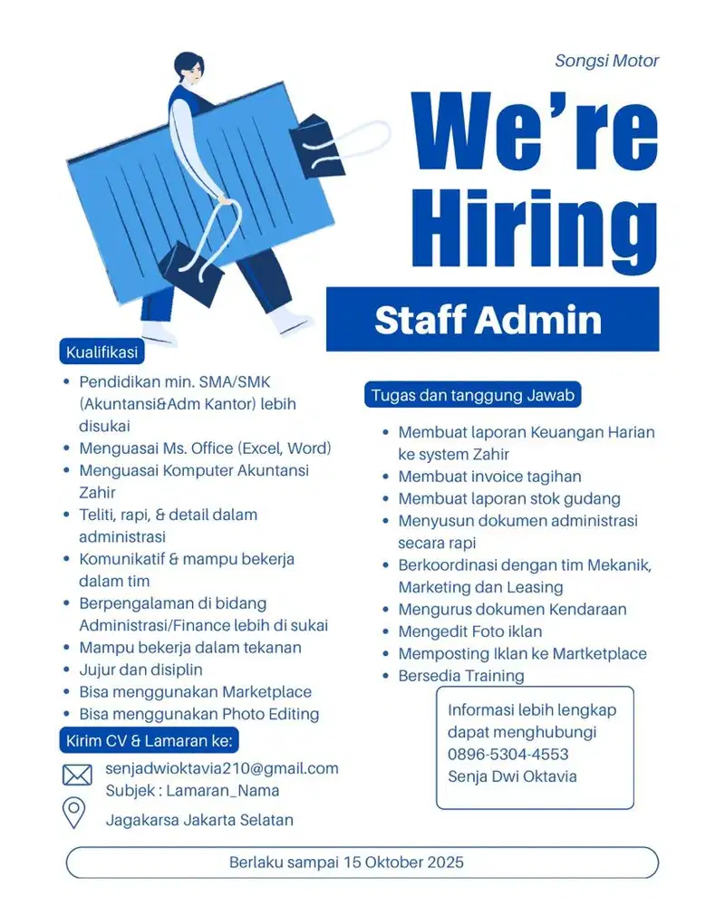 DIBUTUHKAN WANITA UNTUK STAFF ADMIN