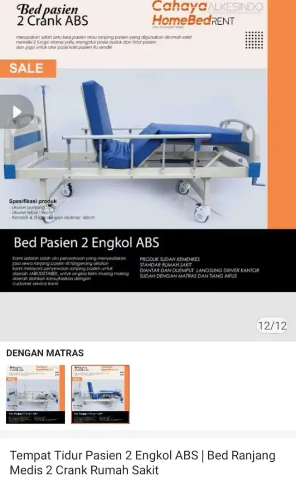 Dijual tempat tidur pasient pribadi