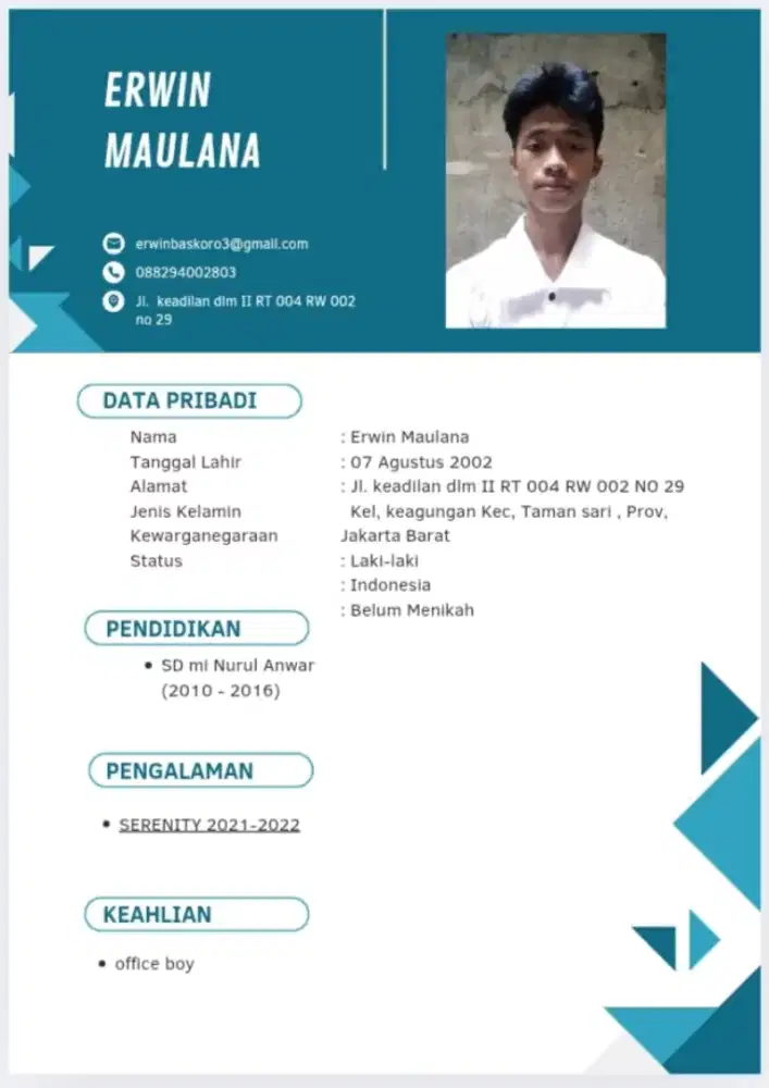Mencari pekerjaan sebagai office boy kantor/SPA