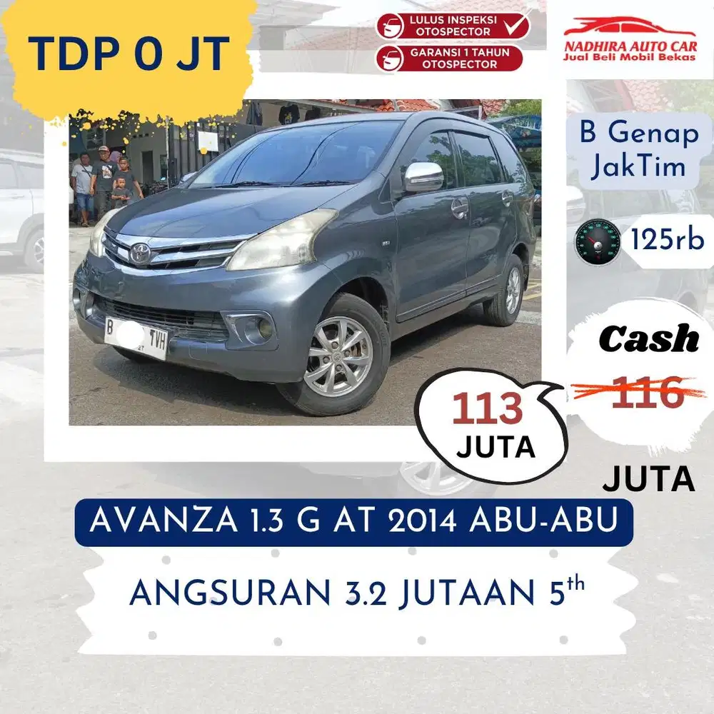 TDP 0 Rupiah Avanza 1.3 G 2014 AT Abu-abu