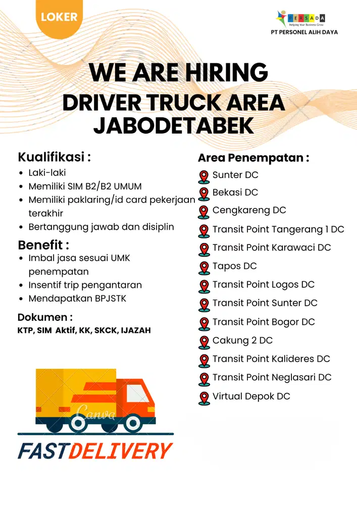 DRIVER TRUCK MM SIM B2/B2 UMUM AREA JABODETABEK