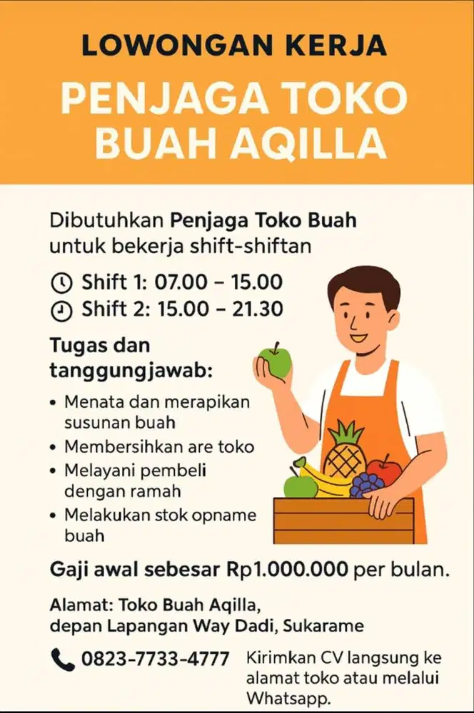 Dibutuhkan Penjaga Toko Buah Aqilla