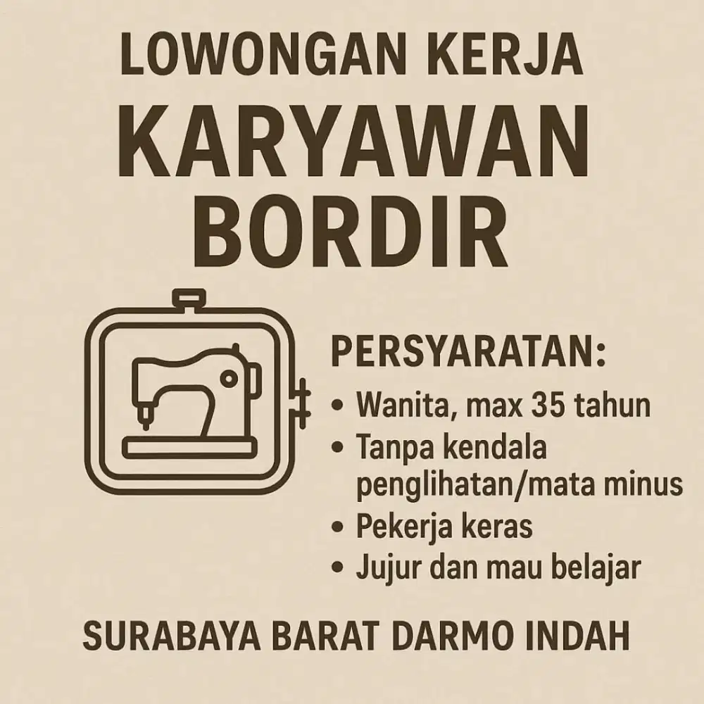 Lowongan Operator Mesin Bordir Surabaya Barat