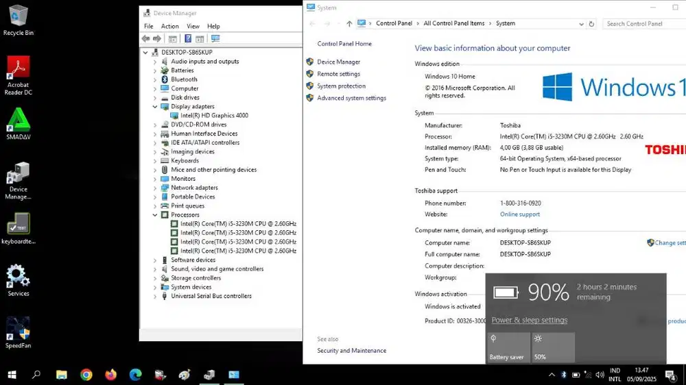 Laptop Core i5 8GB SSD ReadyUp Win ORI TOSHIBA 15.6in Garansi Toko