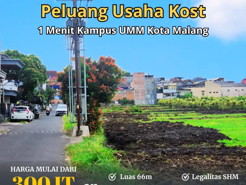 Dijual Tanah Poros Jalan depan Kampus UMM Kota Malang, Cocok untuk rumah Kost