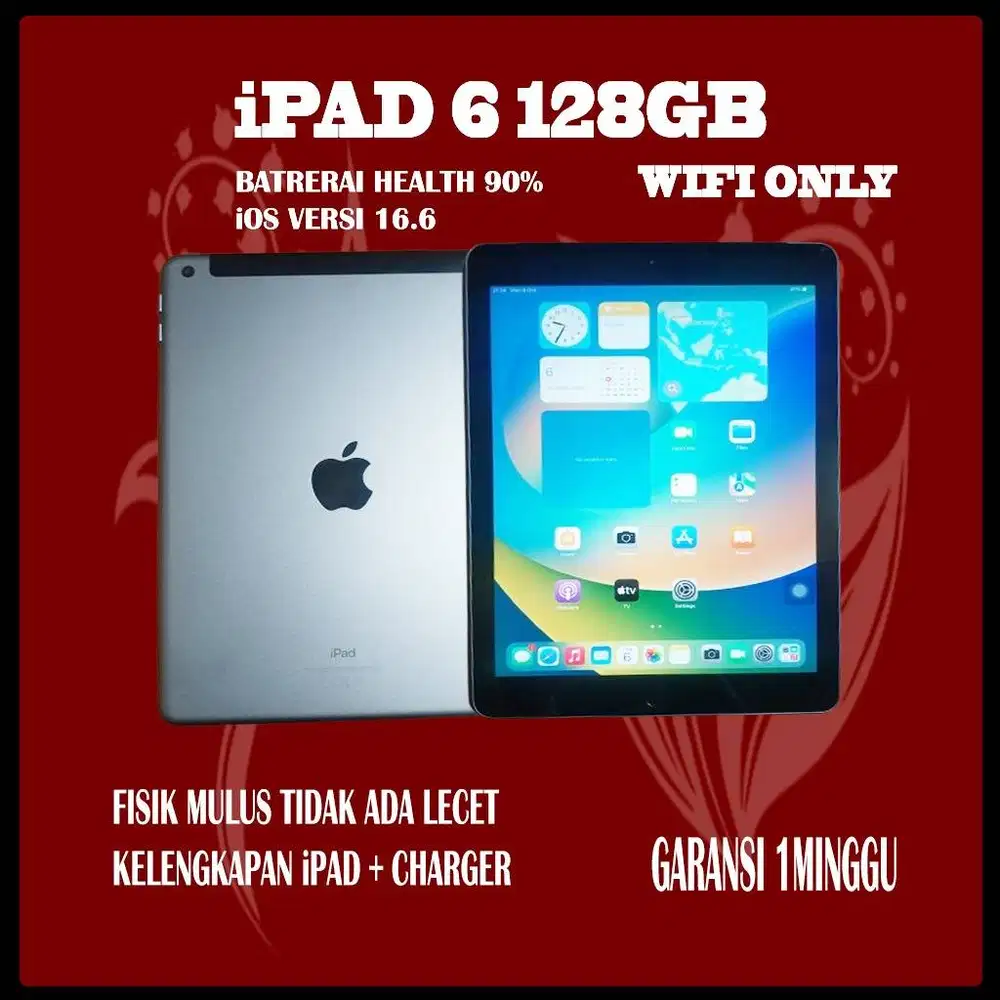 iPAD 6 128GB KONDISI MULUS BH90% (WIFI ONLY)