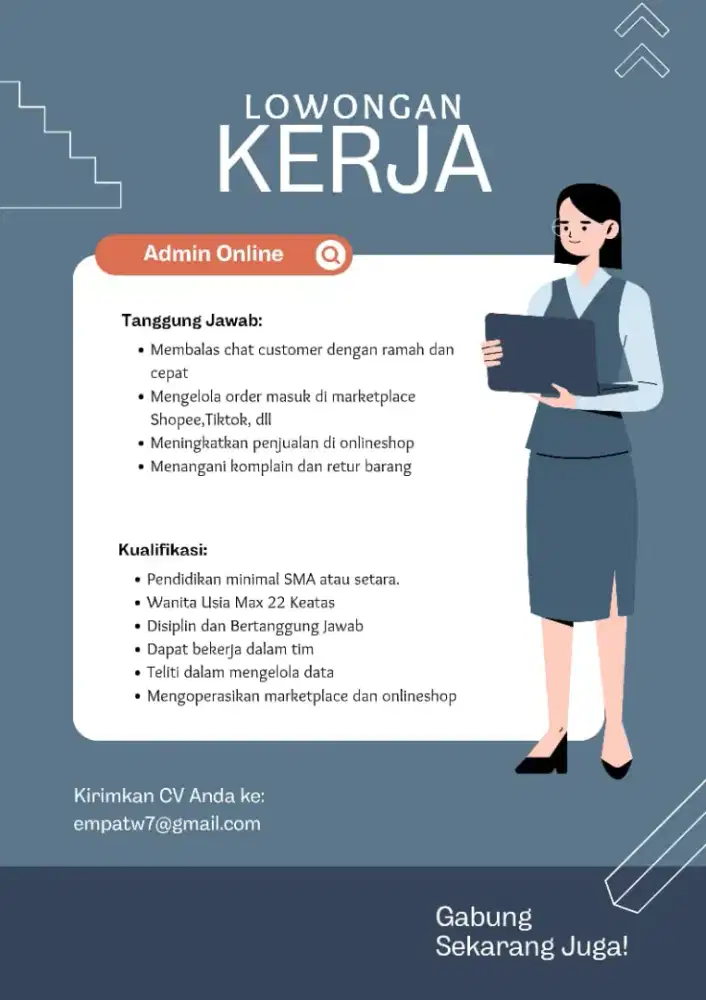 DIBUTUHKAN SEGERA ADMIN ONLINESHOP, Minat langsung kirim CV