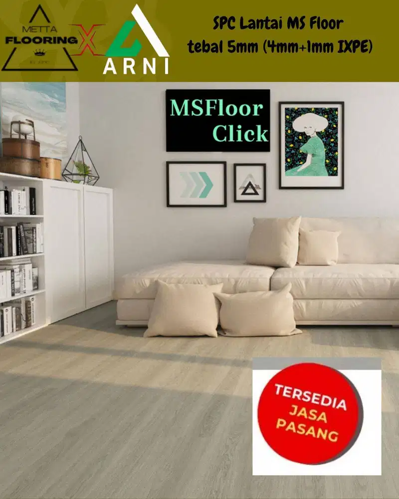 SPC Lantai MS Floor tebal 5mm (4mm+1mm IXPE) (Tersedia Jasa Pasang)