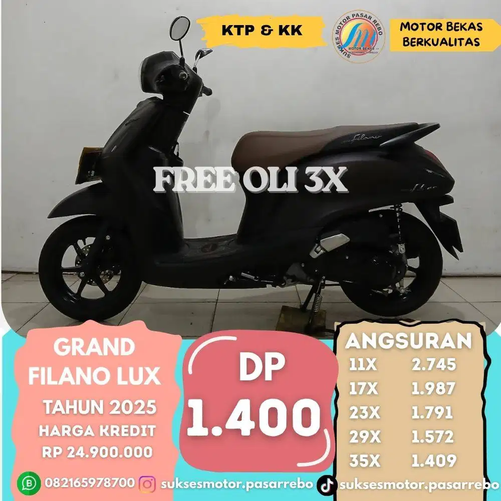 YAMAHA GRAN FILANO LUX TAHUN 2025 BERGARANSI, MESIN HALUS, BODI MULUS