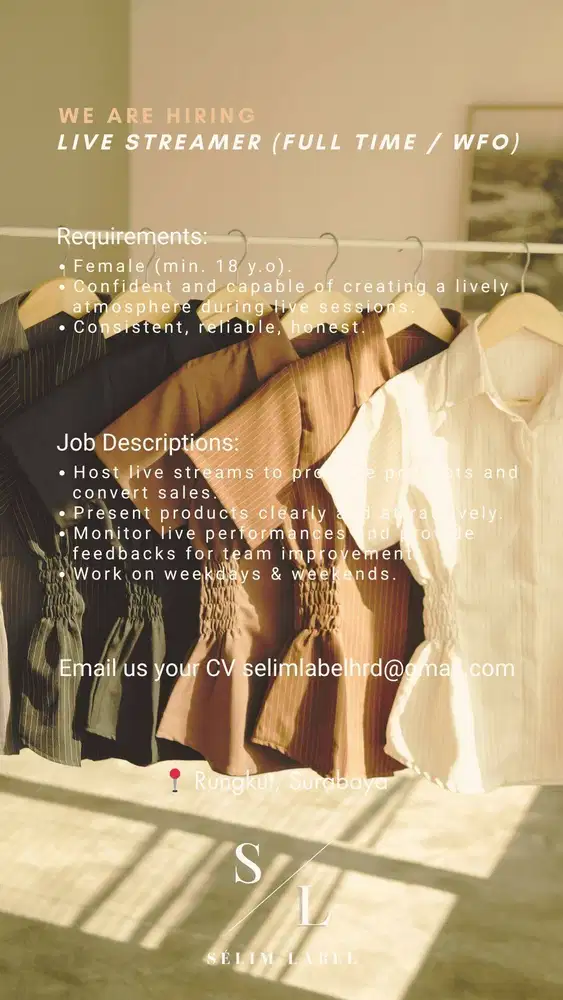 Dicari Live Streaming Host Fashion Wanita