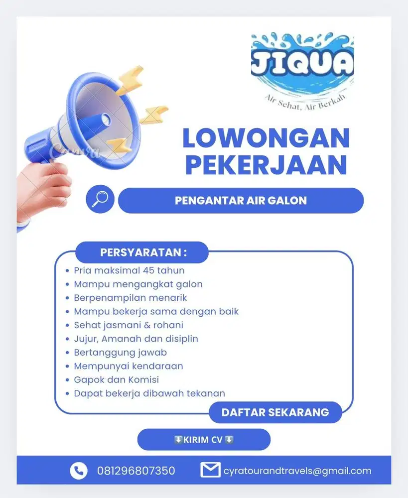 lowongan pekerjaan tourguide /marketing travel dan pengantar air galon