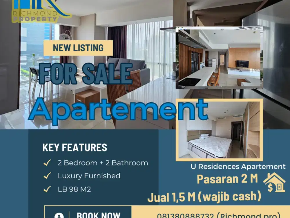 Jual Super BU , Normal 2 M Jual HANYA DI 1,5 M Apartemen U Residences 2 BR siap tinggal !