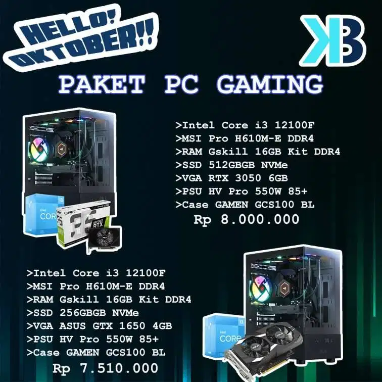 Paket PC Gaming Intel Core i3 12100F with RTX 3050 6GB