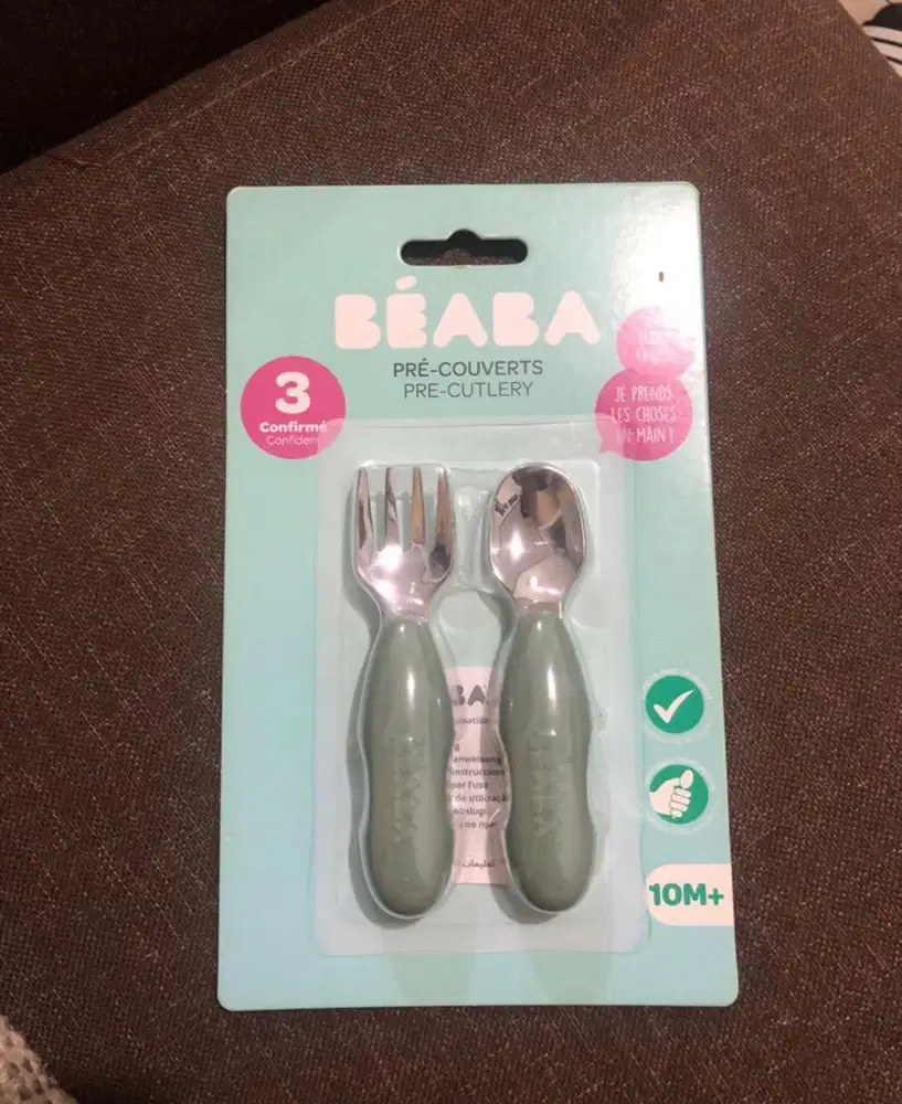 Beaba set 2 stainless cutlery (sendok garpu beaba green sage)