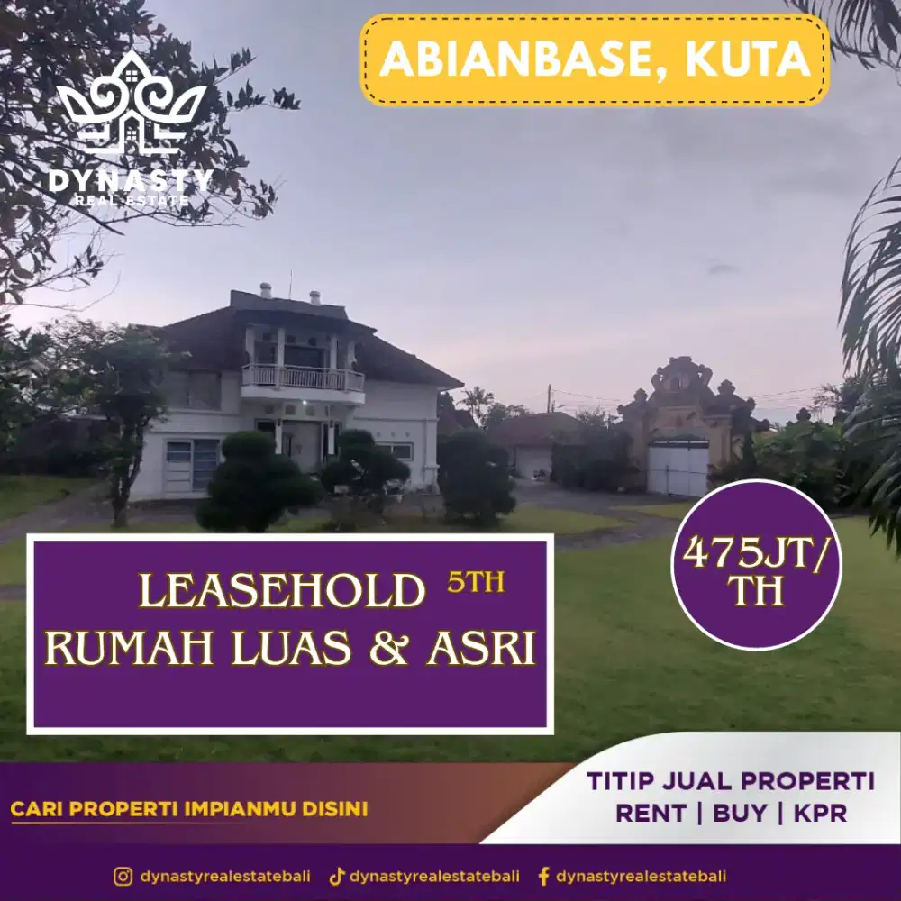 Leasehold rumah luas dan asri di abianbase kuta