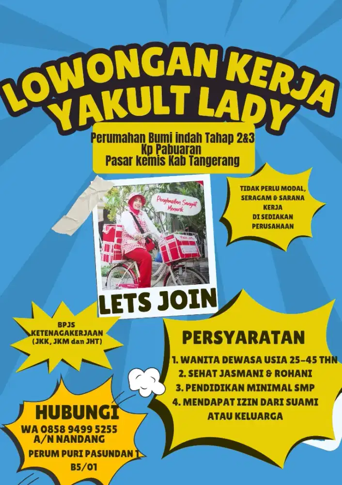 Lowongan Kerja Yakult Lady Penempatan Perumahan Bumi Indah Pasar kemis