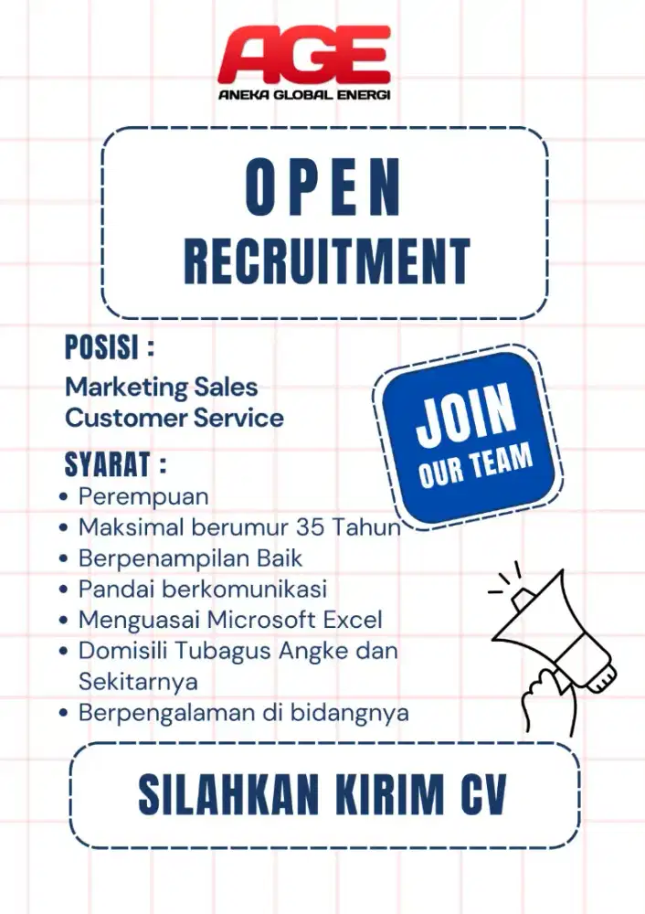DIBUTUHKAN MARKETING SALES dan CUSTOMER SERVICE PEREMPUAN
