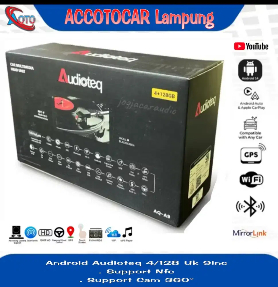 Hand unit android Audioteq ram 4/128 ukuran 9inch