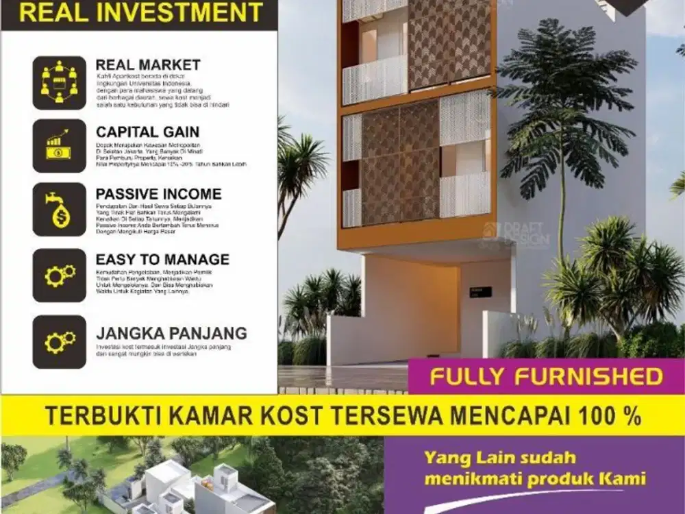 KOSAN Dijual Daerah Depok 3-lt Plus Rooftop 10-kmr Furnished
