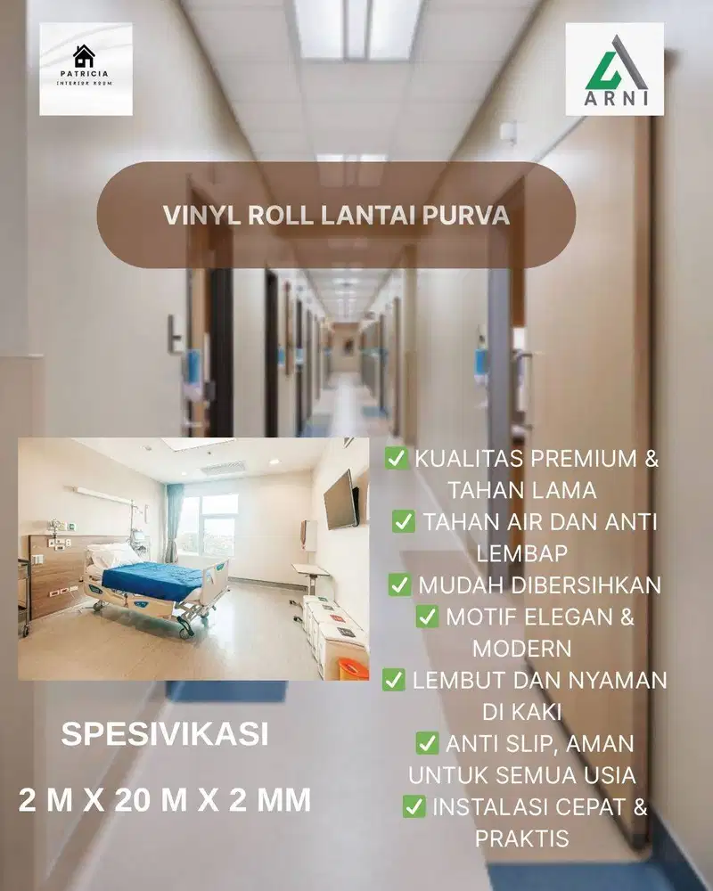 Vinyl Lantai Orijin | 2 m x 20 m x 2 mm | Vinyl Lantai Kuat