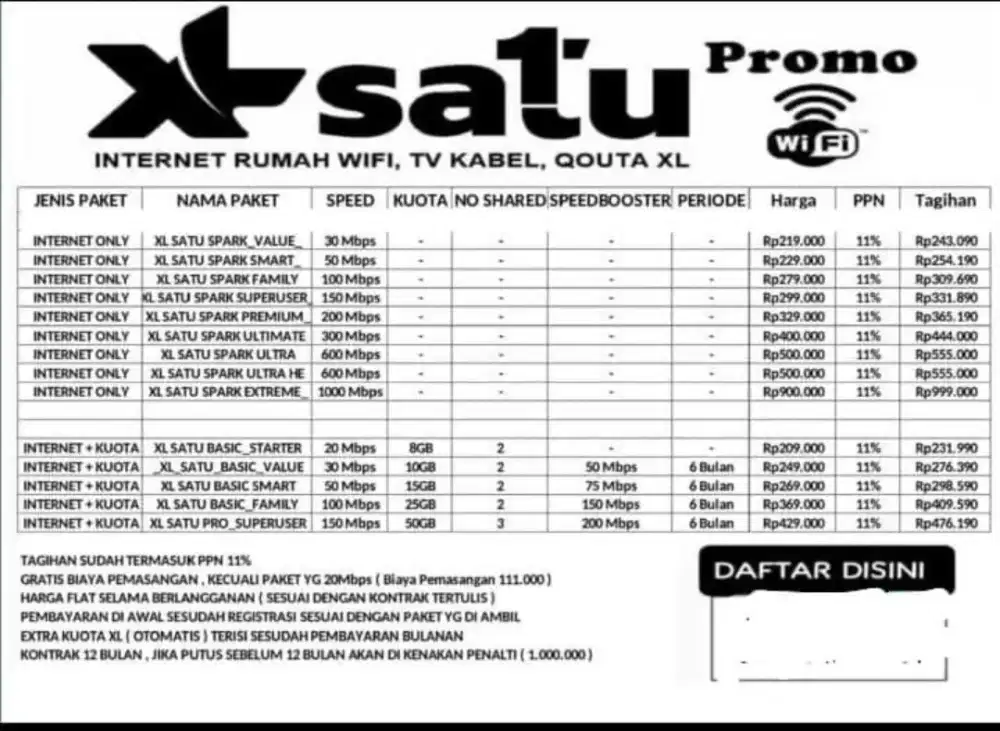 Pemasangan internet wifi XL satu