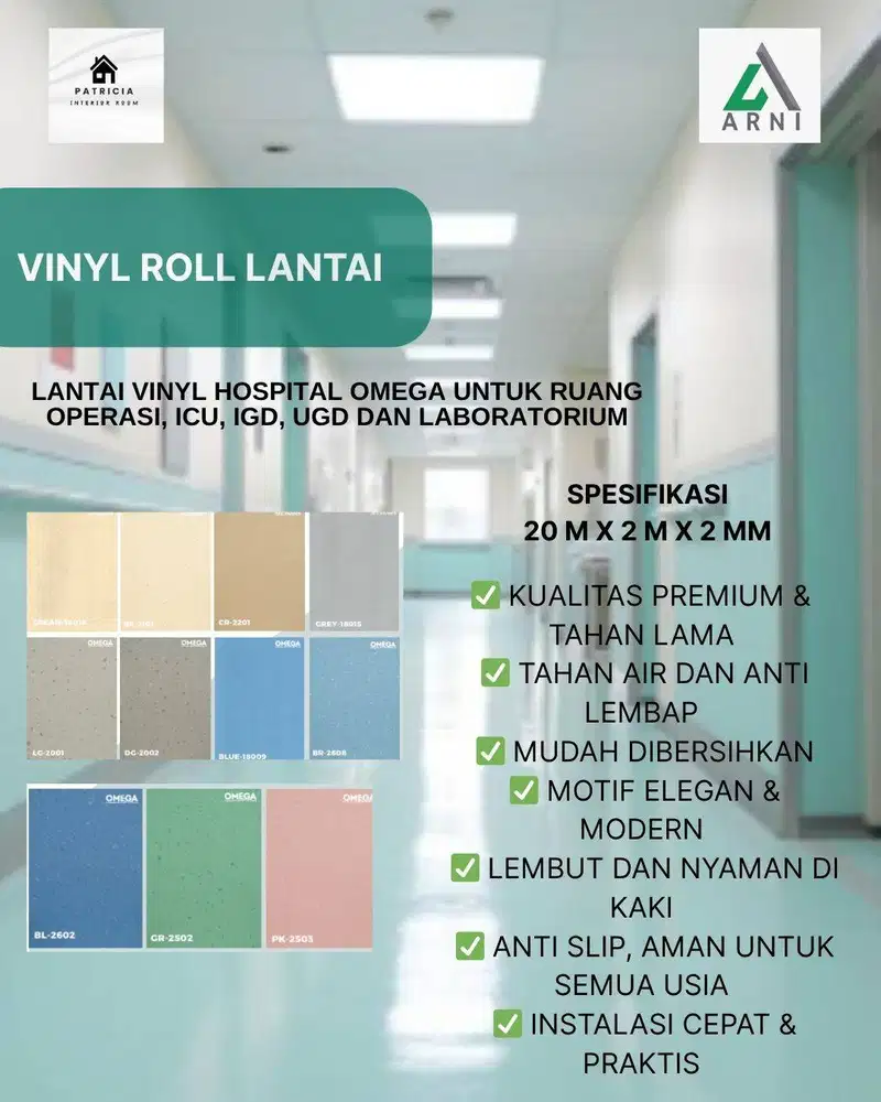 Vinyl Rumah Sakit Omega | Vinyl Roll Ketebalan 2mm | Vinyl Lantai Anti