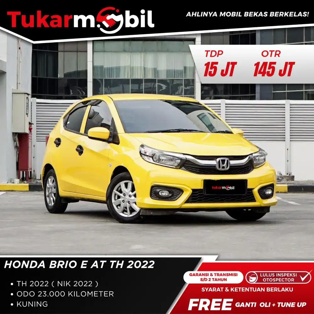 [BERGARANSI] HONDA BRIO E METIK TAHUN 2022 KUNING LOW KM PAJAK PANJANG