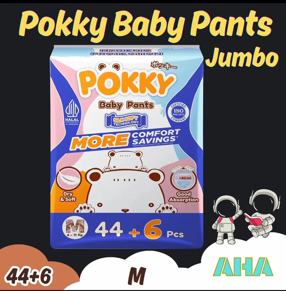 Pokky Diapers Pants Super Jumbo Pack M44+6/ Pokky Baby  Popok Celana