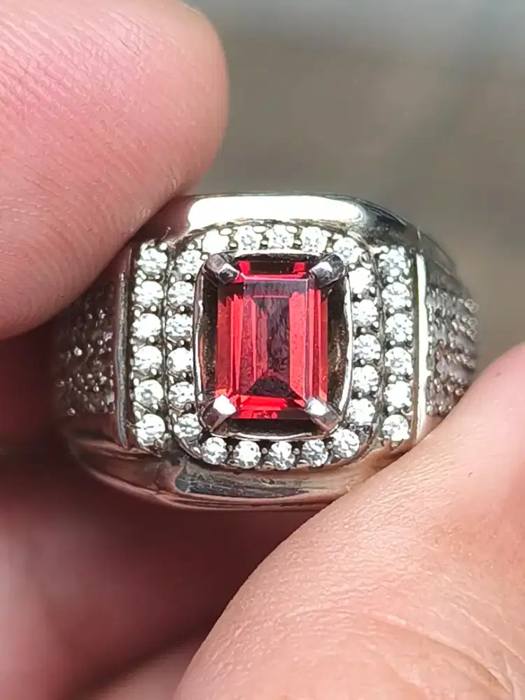 Batu garnet malaya 1.08 carat ring perak memo skylab top kristal HQ