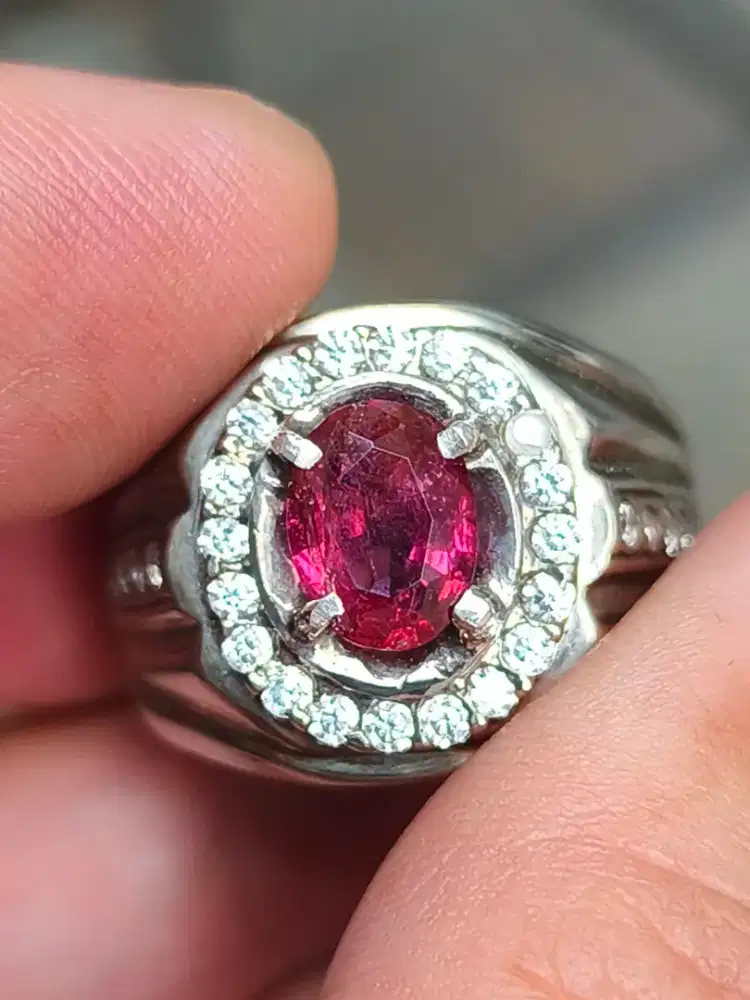 Batu garnet rhodolite Srilanka 1.65 crat ring perak memo CGL