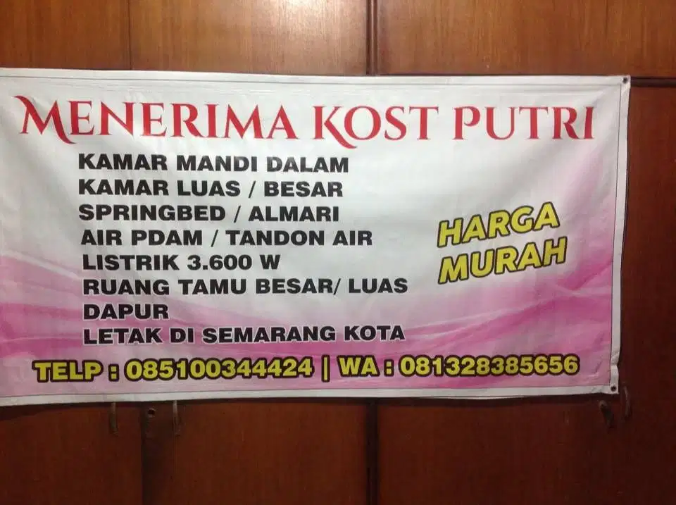 KOST  PUTRI  KAMAR MANDI DALAM