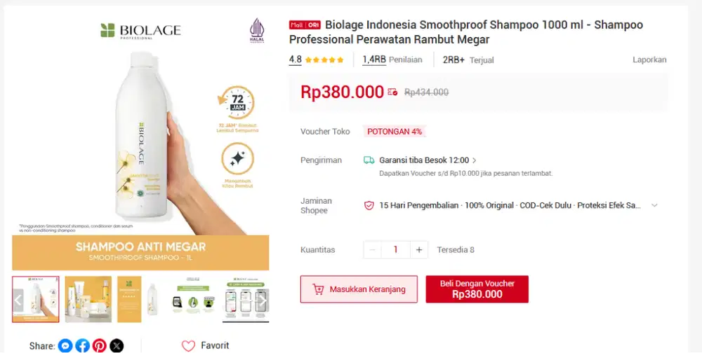 Biolage Indonesia Smoothproof Shampoo 1000 ml - Shampoo Professional