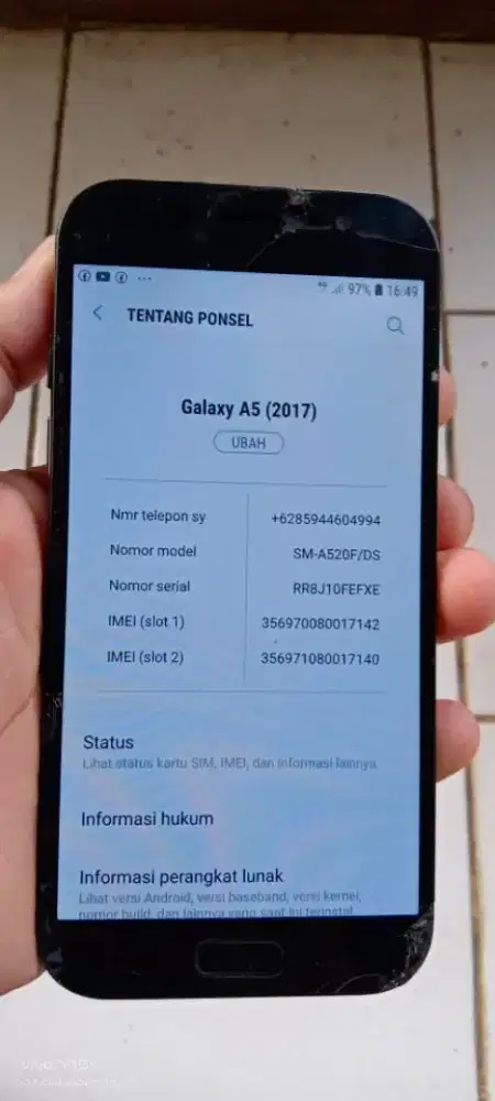 Samsung a5. 2017. 3/32. Mnus gantian lcd sma retak norml