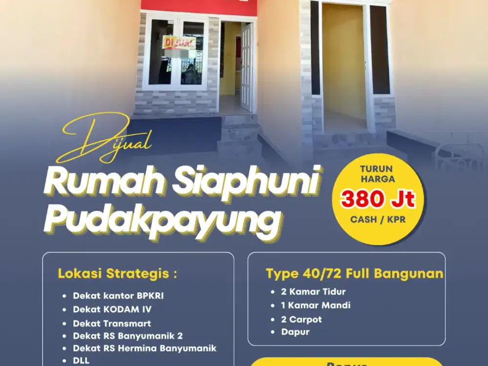 TURUN HARGA RUMAH SIAP HUNI 2 CARPOT MOBIL DI P4A PUNDAK PAYUNG BANYUMANIK
