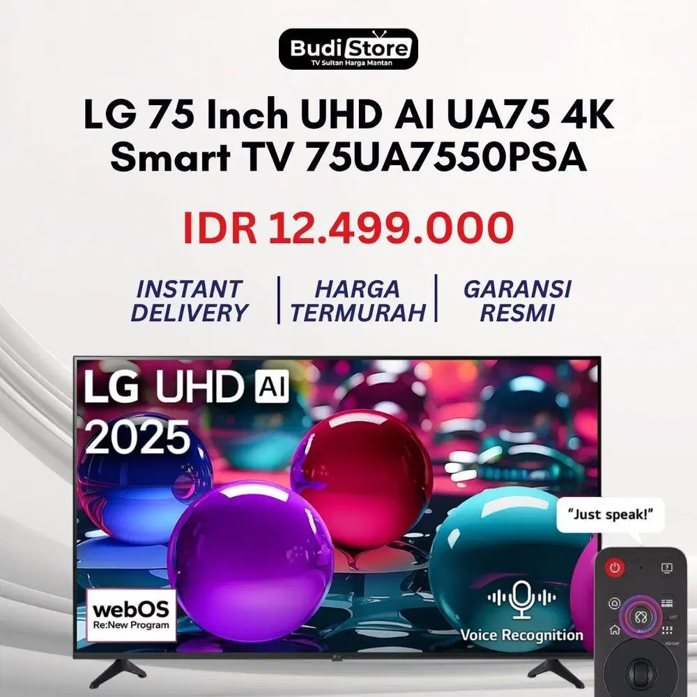 LG 75 Inch 75 UA Smart TV 75UA7550PSA UHD AI 4K Prosesor Alpha 7 Gen8