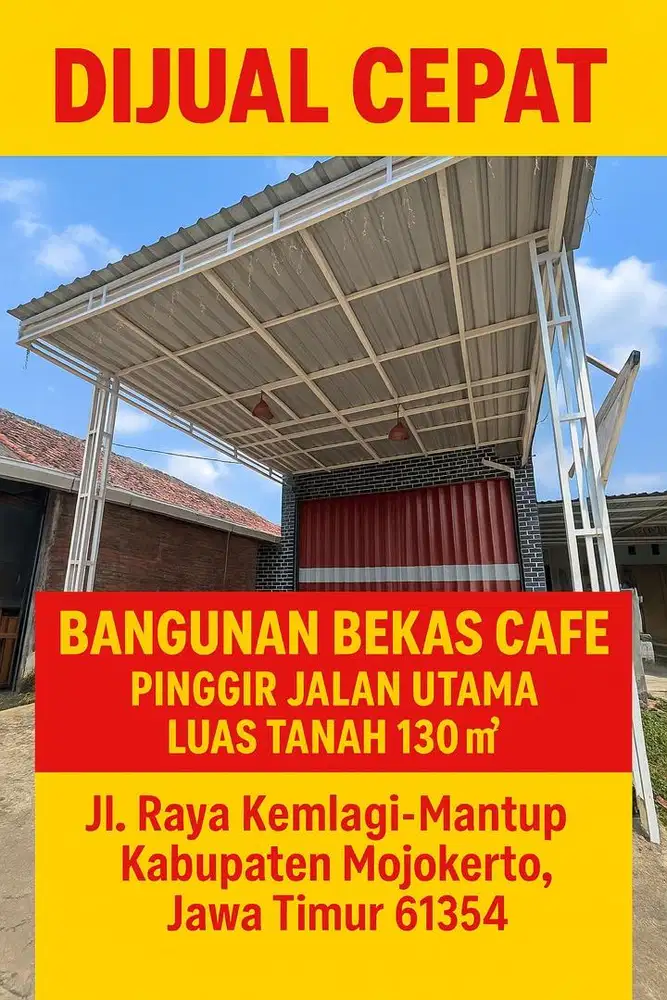 Dijual Cepat! Tanah,  Bangunan Bekas Café, Pinggir Jalan Raya