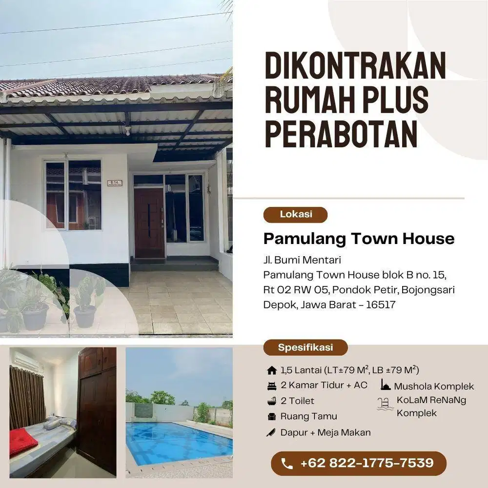Dikontrakan Rumah 2 Lantai Di Pondok Petir, Bojongsari, Depok