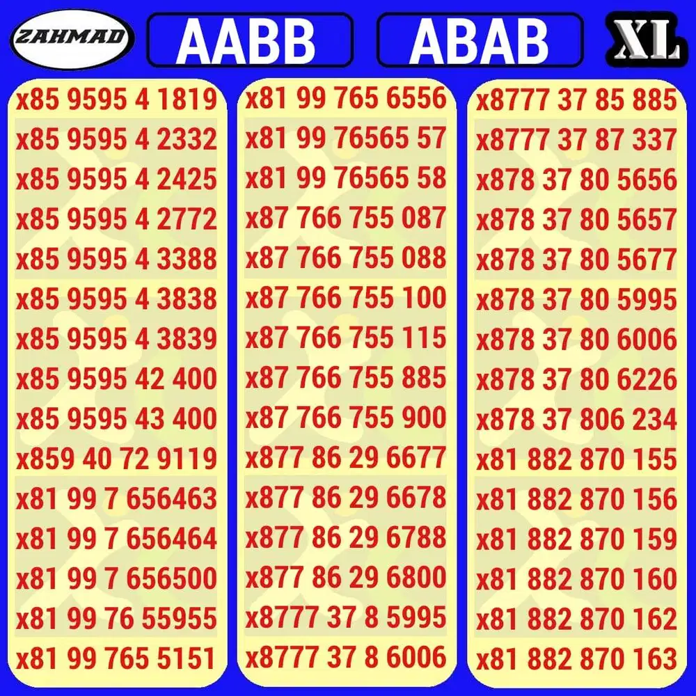 XL-B) NOCAN XL AABB ABAB ABBA kartu perdana nomor cantik seri rapi mur