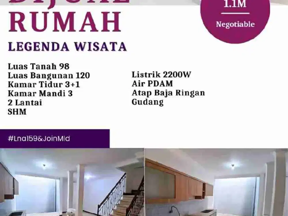 dijual rumah murah 2 lantai di perumahan legenda wisata cibubur