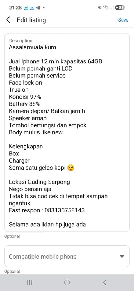 Jual iphone 12 mini 64GB inter no minus