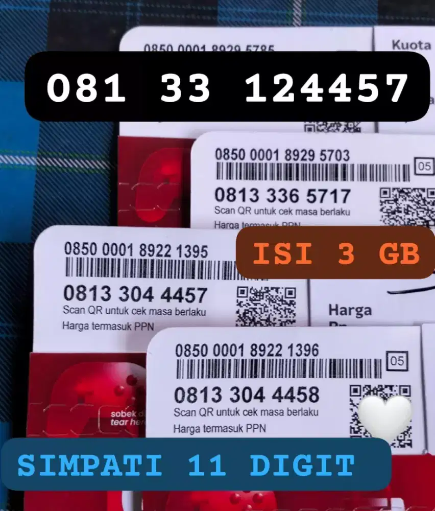 11 DIGIT SIMPATI BARU KUOTA 3 GB BERLAKU SATU BULAN.